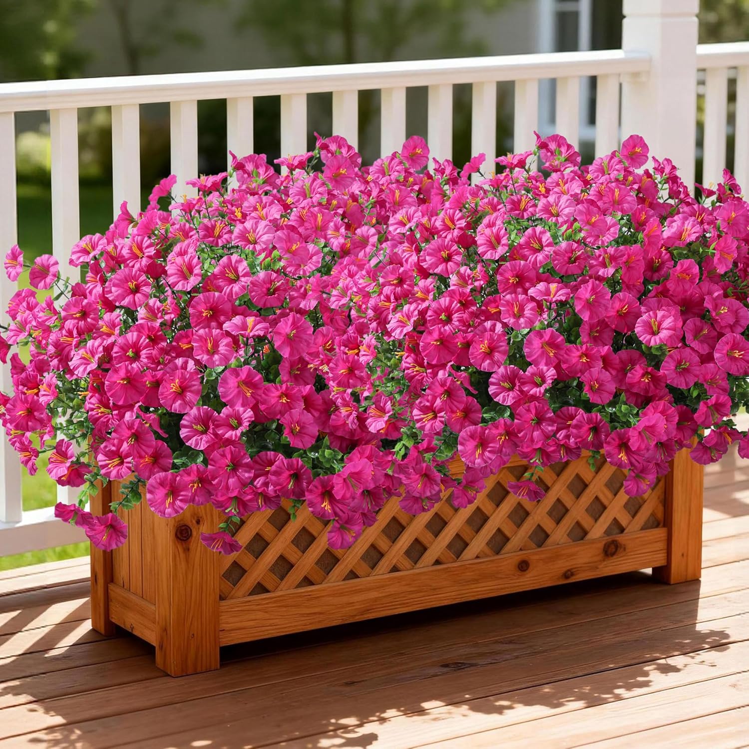 Ivydale 24 Bundles Artificial Flowers for Outdoors Faux Plants Spring Outdoor Decor Faux Silk Morning Glory with Eucalyptus Realistic UV Resistant for Outside Planters Porch Patio Garden Home Decor