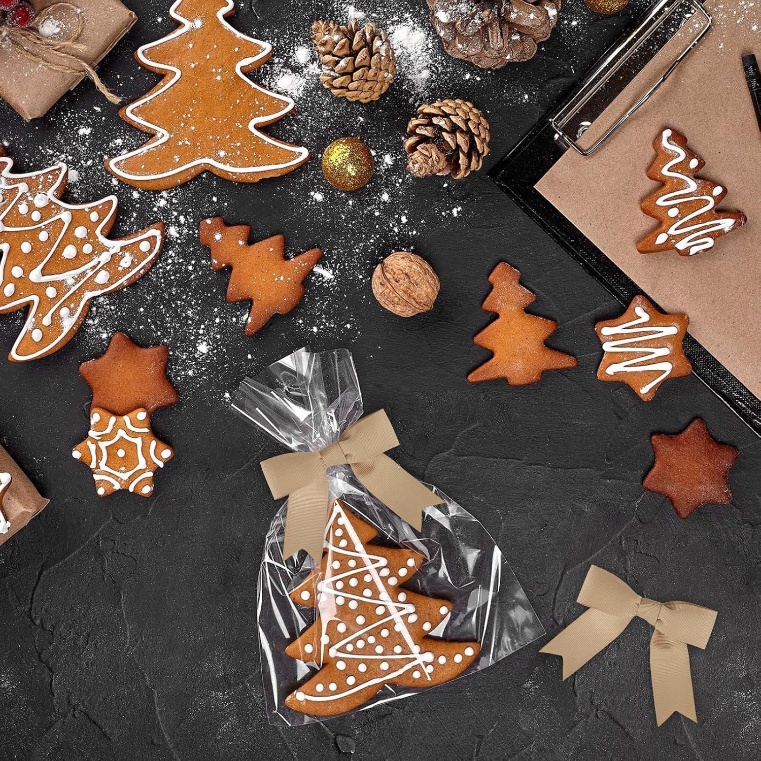 50 Pcs 3 Inches Grosgrain Ribbon Twist Tie Bows Latte Pretied Bows Premade Craft Bows for Treat Bags Gift Wrapping Basket Wedding Baby Shower Brithday Valentine's Day Christmas Party (Latte) - Image 4