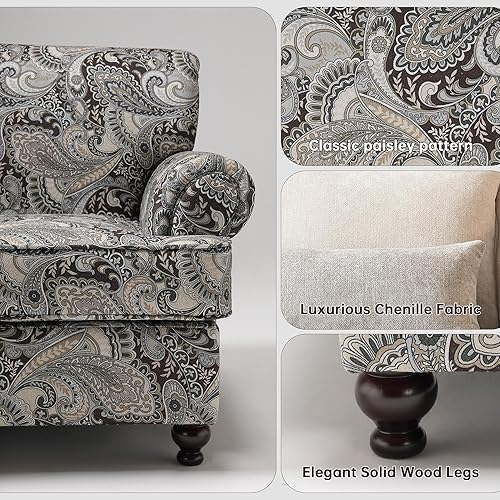 Miniatura 4 de Juego de sala de estar de 3 piezas, moderno sofá de felpilla de granja y sofá biplaza con ribete de cabeza de clavo, silla decorativa floral, 9