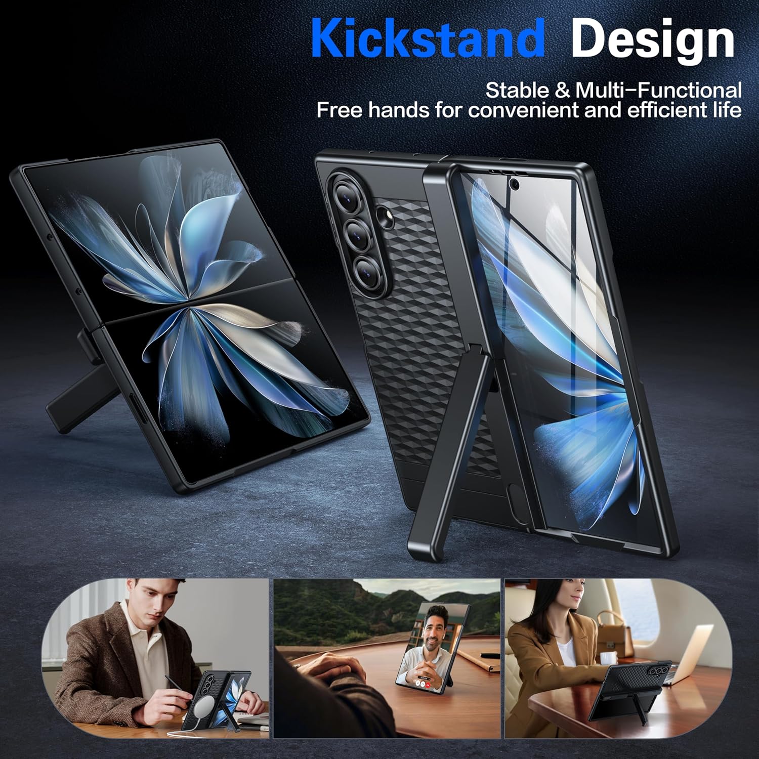 Magnetic for Samsung Galaxy Z Fold 7 Case,[Built-in Screen Protector] [Hinge Protection] [Kickstand][Compatible with MagSafe] Full Body Protective Phone Case for Galaxy Z Fold 7 Black - Image 6