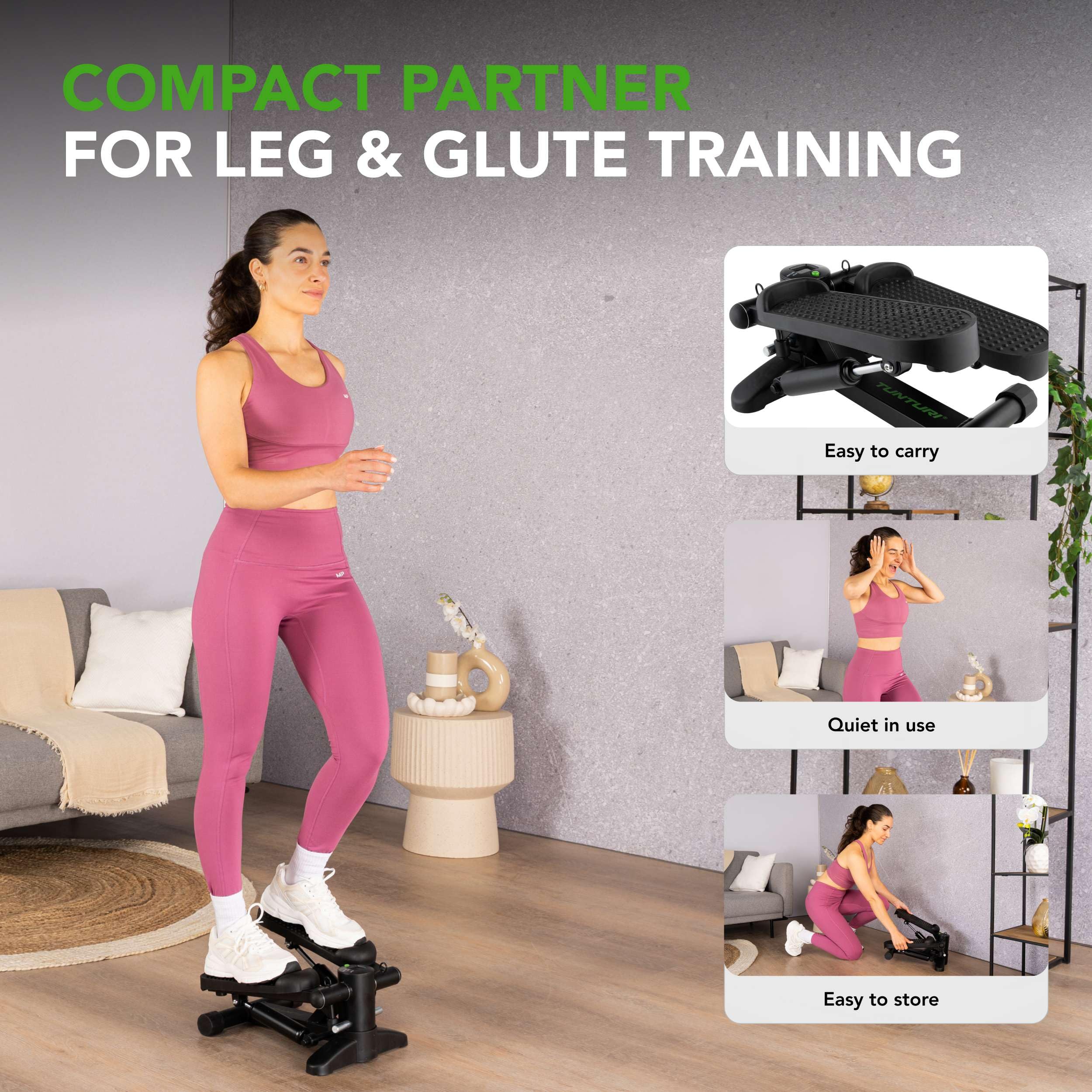 Tunturi Stepper – Stepper Fitness – Monte-escalier – Step Aérobic – Fitness – avec écran et Bandes de résistance – Noir