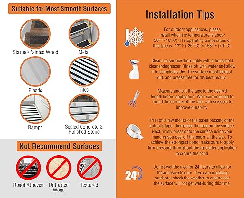 Miniatura 6 de La mejor cinta de agarre antideslizante, 1 pulgada x 30 pies, rayas negras y amarillas, grano 80, grado industrial, interior, exterior (rollo de 1