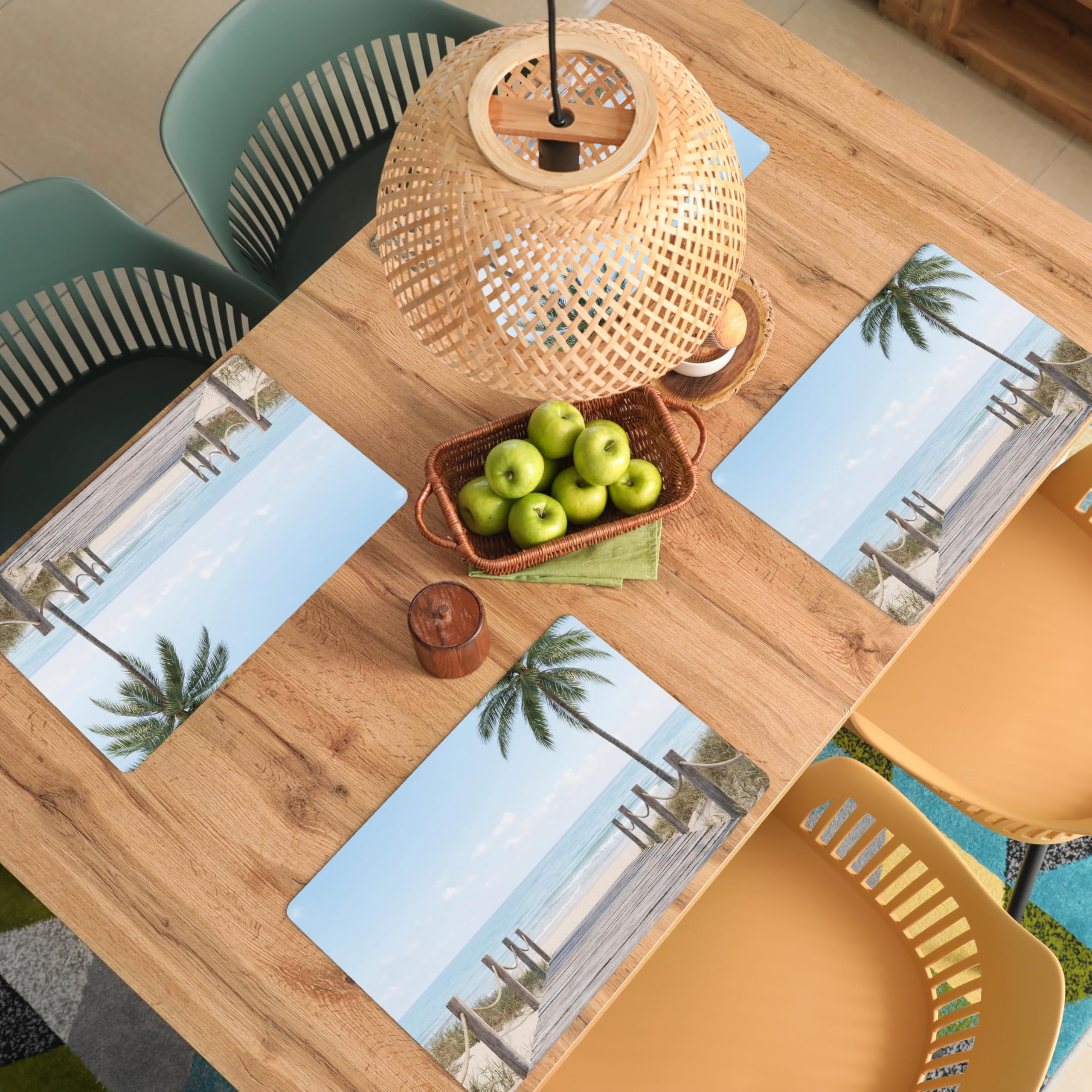 KitchenYeah© Platzsets Abwaschbar 6-Teilig 45x30 cm Tischsets Platzdeckchen rutschfeste Platzset Unterlage Tisch Set Esstisch Modern Placemats Palmen - Weg