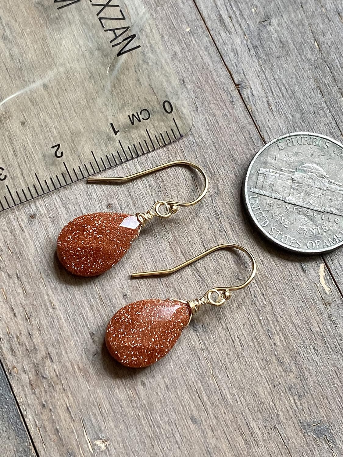 Handmade Brown Goldstone Earrings 14k Gold Filled Dangle