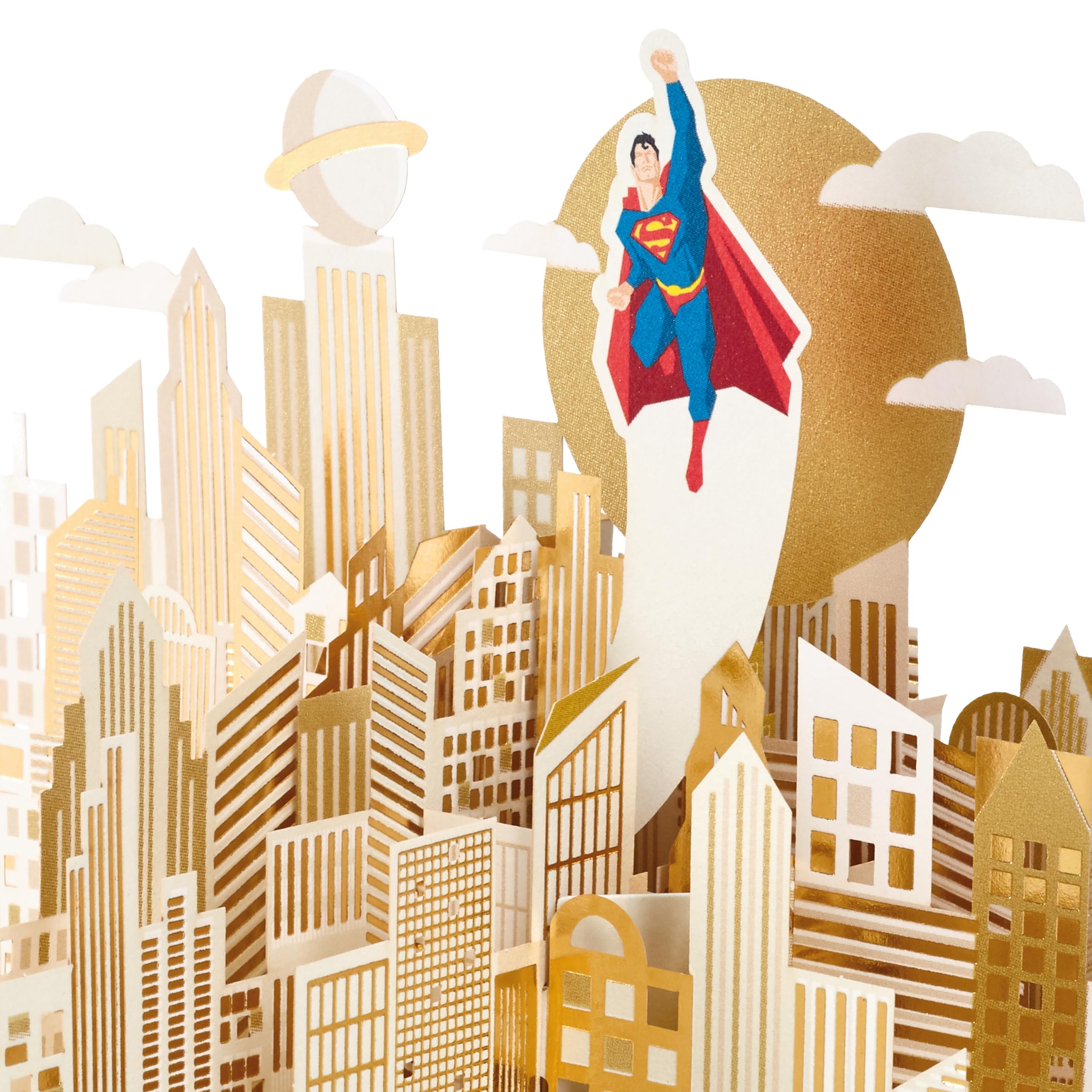 Hallmark DC Comics Superman, karta 3D i pop-up na każdą okazję, Clark Kent, urodziny, Dzień Ojca, syn, tata, siostrzeniec, superbohater, złoty