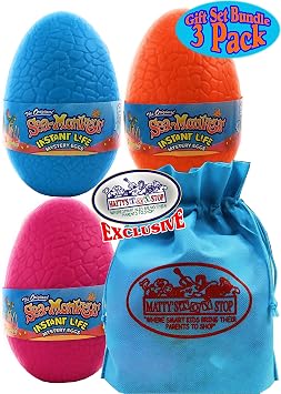 Mattys Toy Stop Schylling Sea-Monkeys Instant Life Mystery Eggs Blue, Pink & Orange Gift Set Bundle with Bonus Storage Bag - 3 Pack