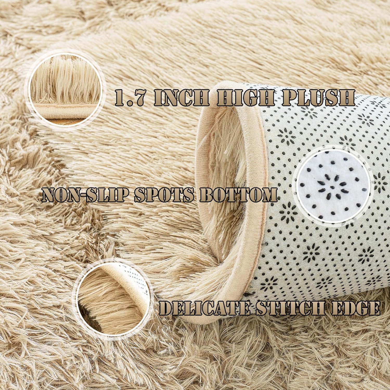 Super Fluffy Rug for Bedroom, 4x6 Shag Fuzzy Area Rug for Living Room Bedroom, Plush Soft Carpet for Girls Boys Kids, Non Slip Throw Rugs for Dorm, Modern Home Decor Aesthetic, Camel