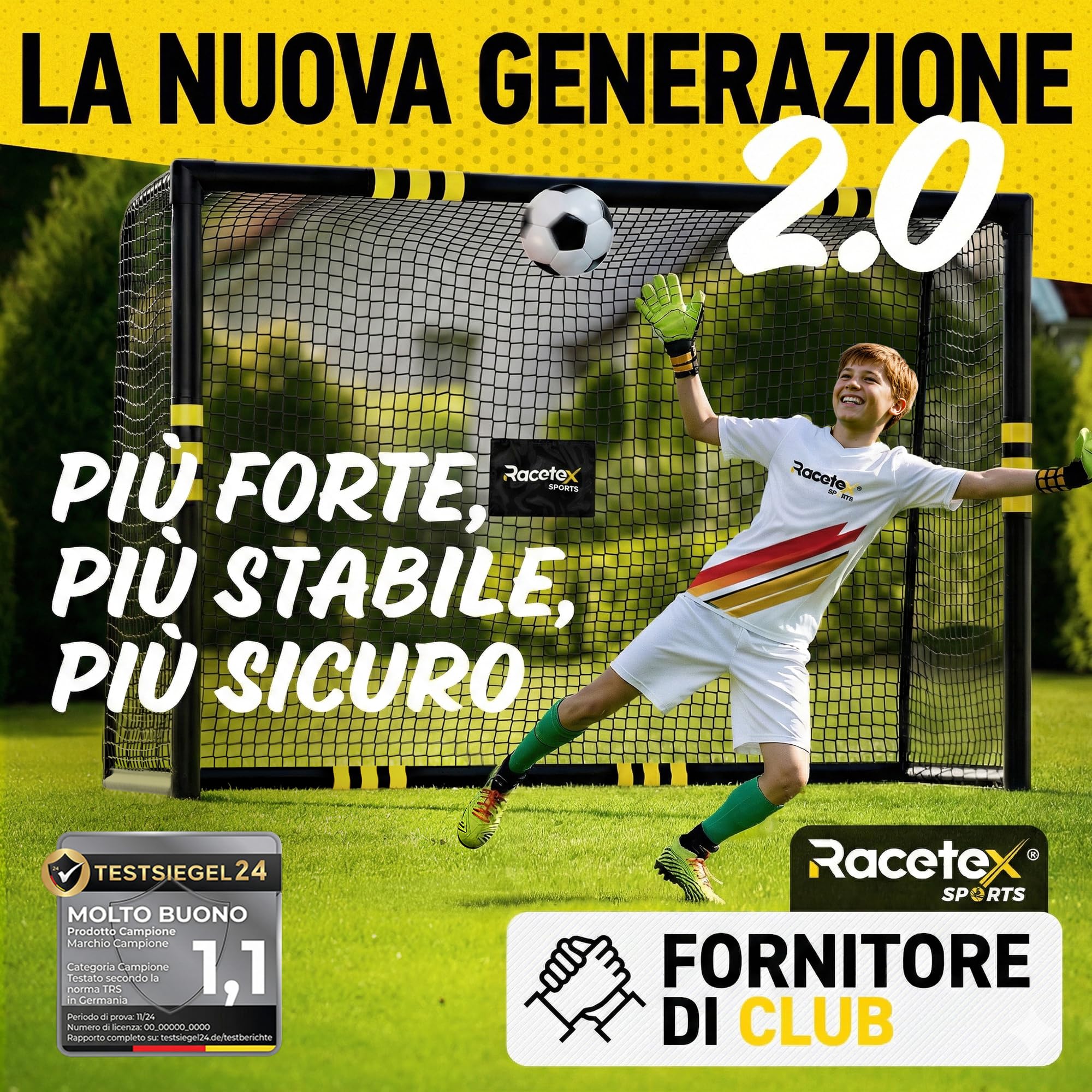 Racetex Porta Calcio Professionale con Imbottitura per Bambini e Adulti - Grandi Porte da Calcio con Picchetti