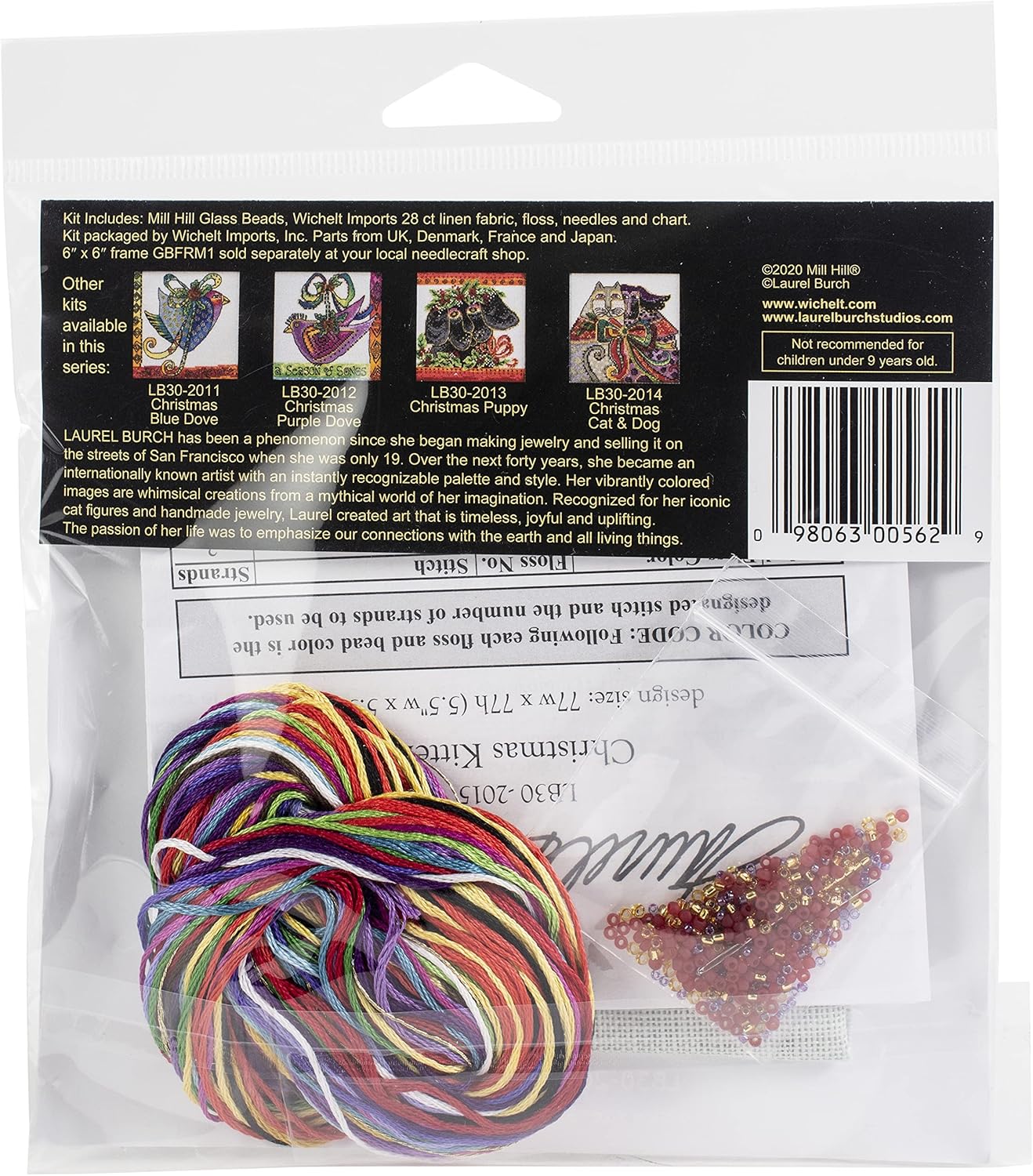 Christmas Kitten Beaded Counted Cross Stitch Kit Mill Hill 2020 Laurel Burch LB302015