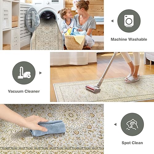 Miniatura 4 de Alfombra lavable de 2'6"x8' Alfombra lavable a máquina, suave, antideslizante, no desprende pelo, para pasillos, cocina, suelo, lavandería,