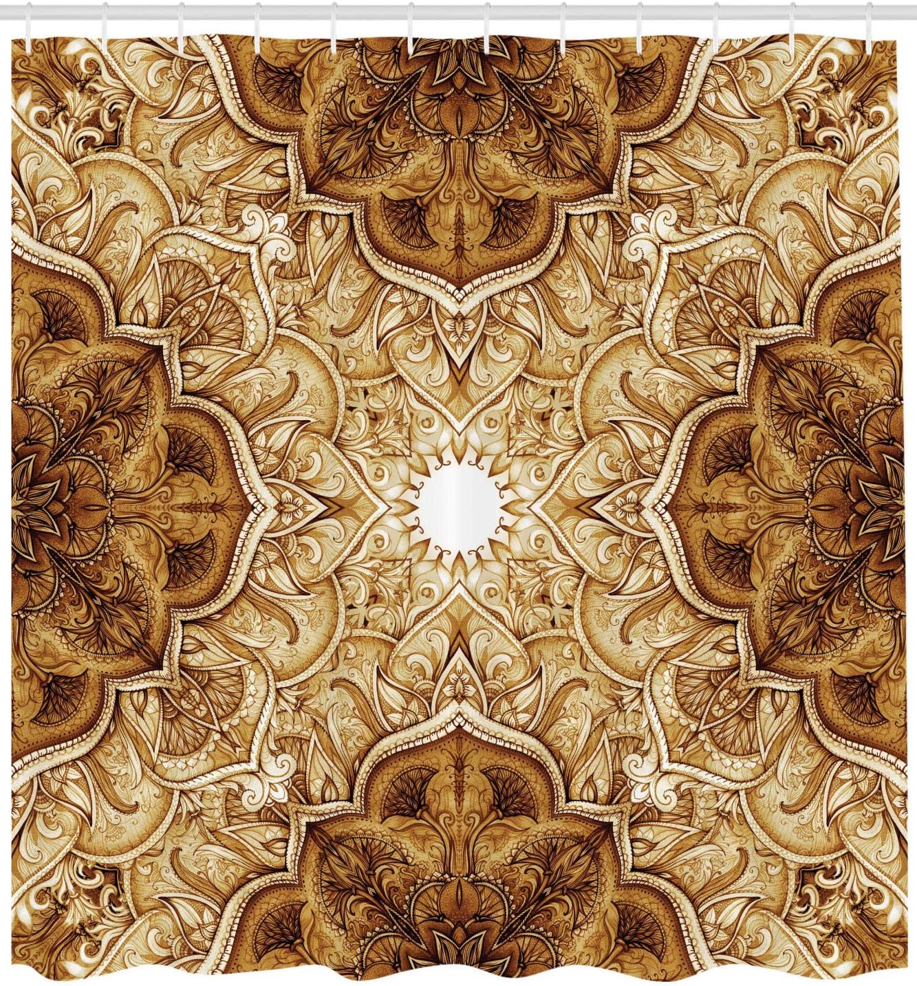 Ambesonne Antique Shower Curtain, Vintage Style Leaf Pattern Classic Eastern Architectural Elements Folk Artwork, Cloth Fabric Bathroom Decor Set with Hooks, 69" W x 84" L, Brown Cream