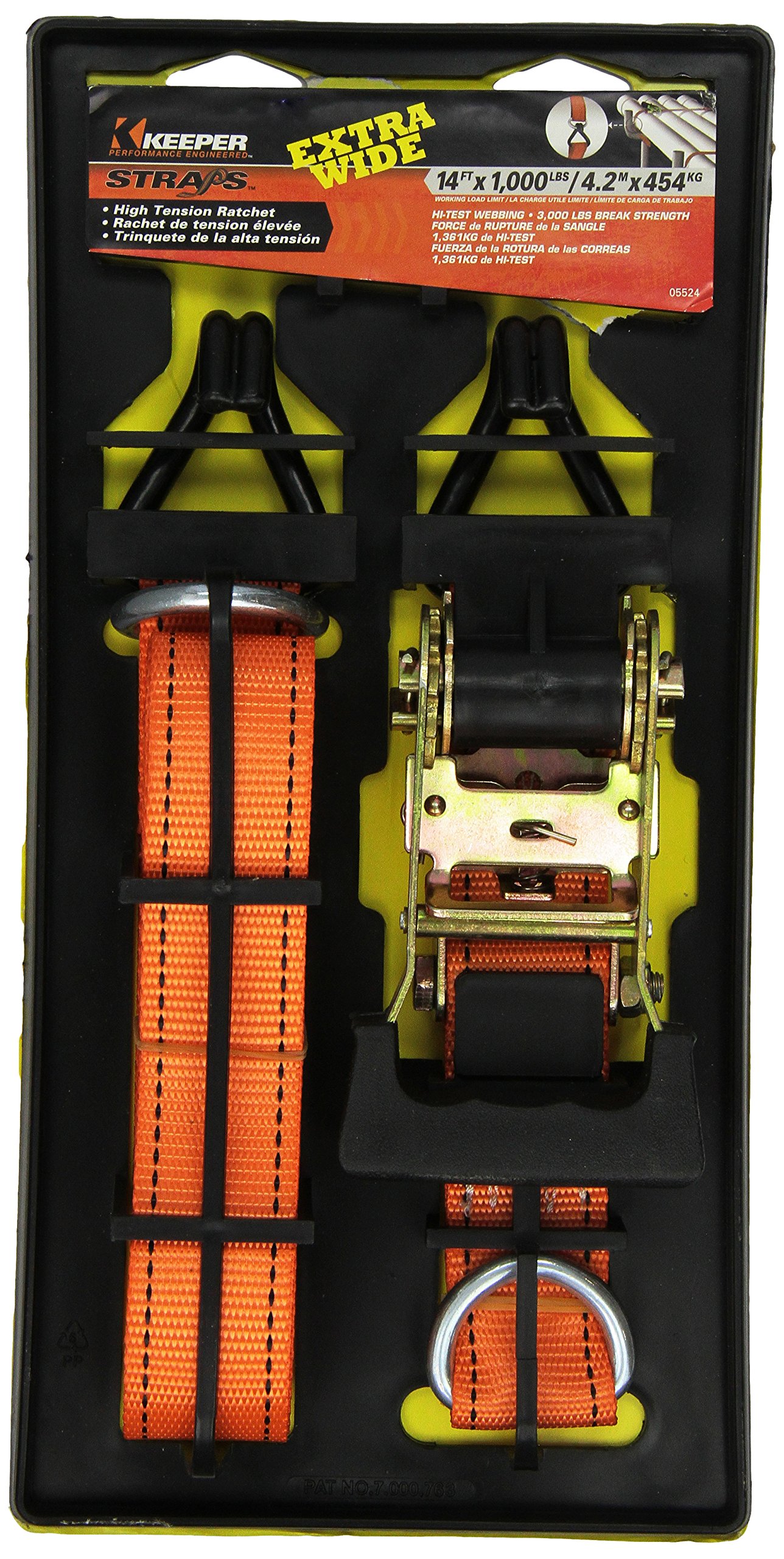 KEEPER Hampton PROD 1.5” x 14' High Tension Ratchet Tie-Down with J Hooks - 1,000 lbs. Working Load Limit