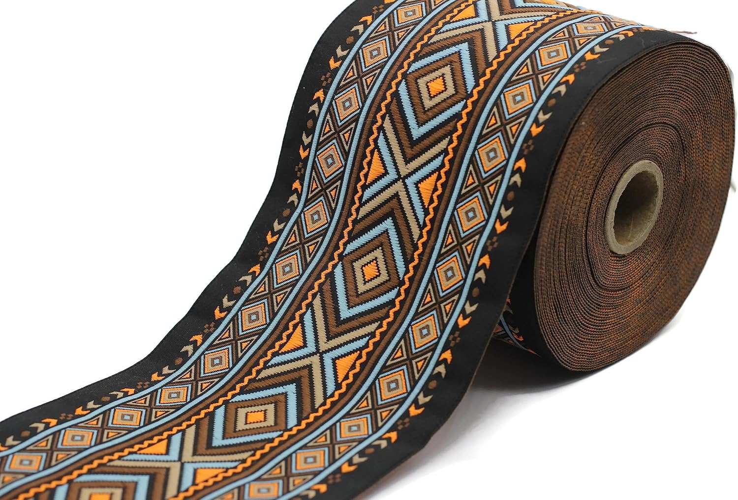 11 Yard Spool 1.96" Blue Neon Pink Tribal Geometric Jacquard Ribbon Woven Trim Embroidery Tape for Home Decor Clothing and Costume Design 50995