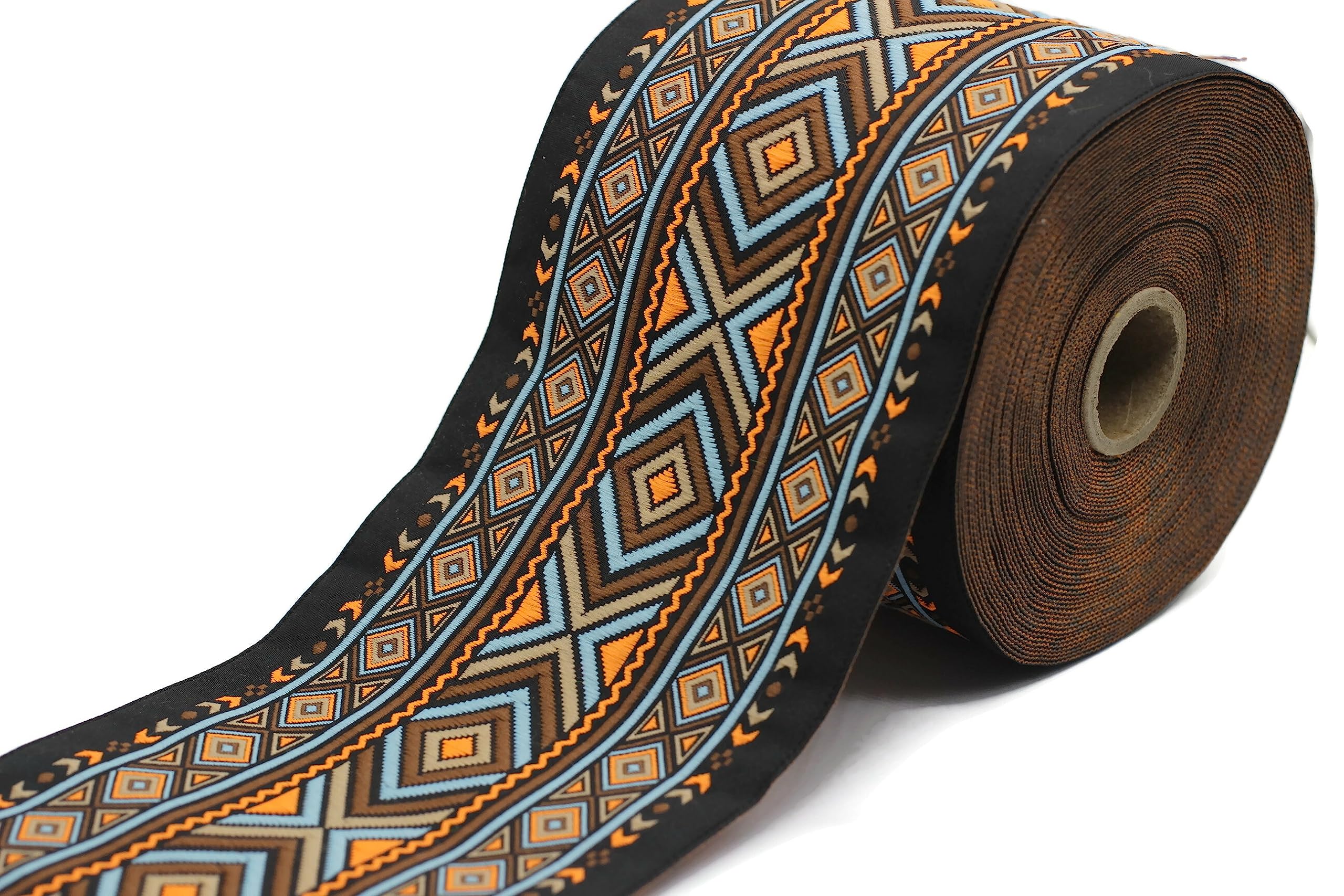 Ruban jacquard style bleu-africain 10m de tissu 100mm pour couture