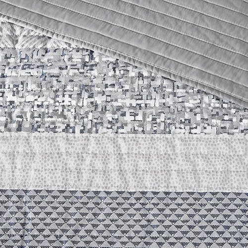 Miniatura 22 de Madison Park Juego de edredón Queen de jacquard lustroso y purpurina, conjunto de cubrecama para cama tamaño Queen  para todas las estaciones, juego