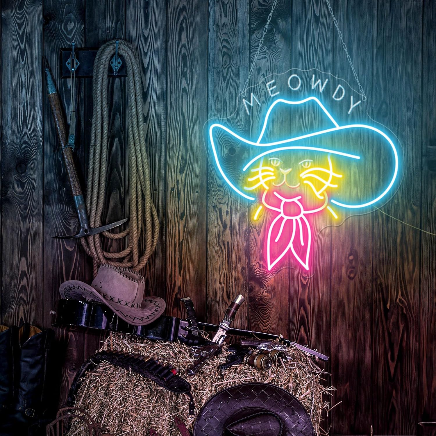 Custom Cowboy Cat Neon Sign, Meowdy Neon Sign, Funny Cat Neon Led Sign, Cute Cat Neon Signs, Cat Led Sign Decor Cat Lover Gift