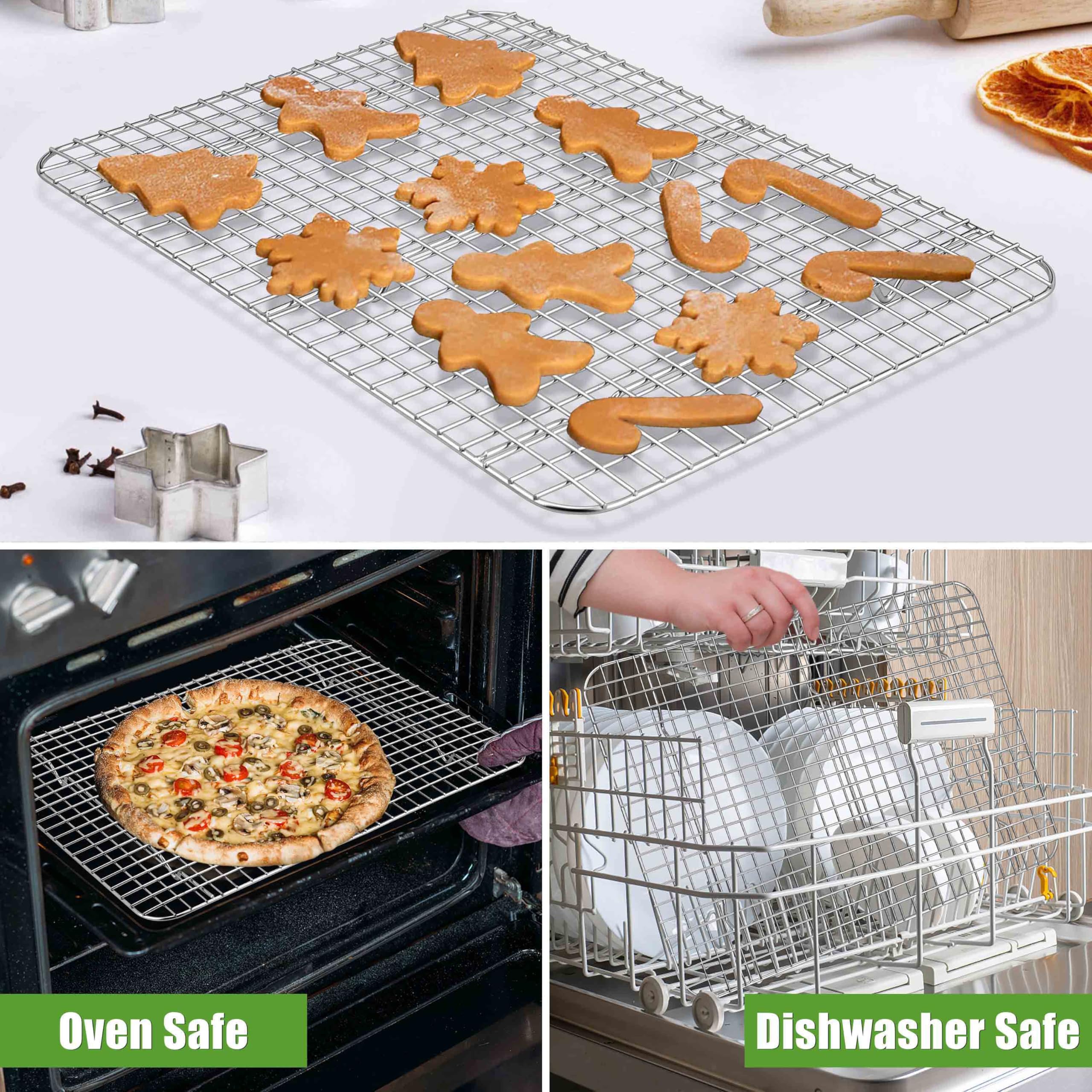 Homikit Confezione da 2 griglie di raffreddamento per la cottura, in acciaio inox, 41,9 x 29,2 cm, grandi griglie per arrostire, grigliare, asciugare, pancetta, pane, biscotti, adatto per mezza teglia