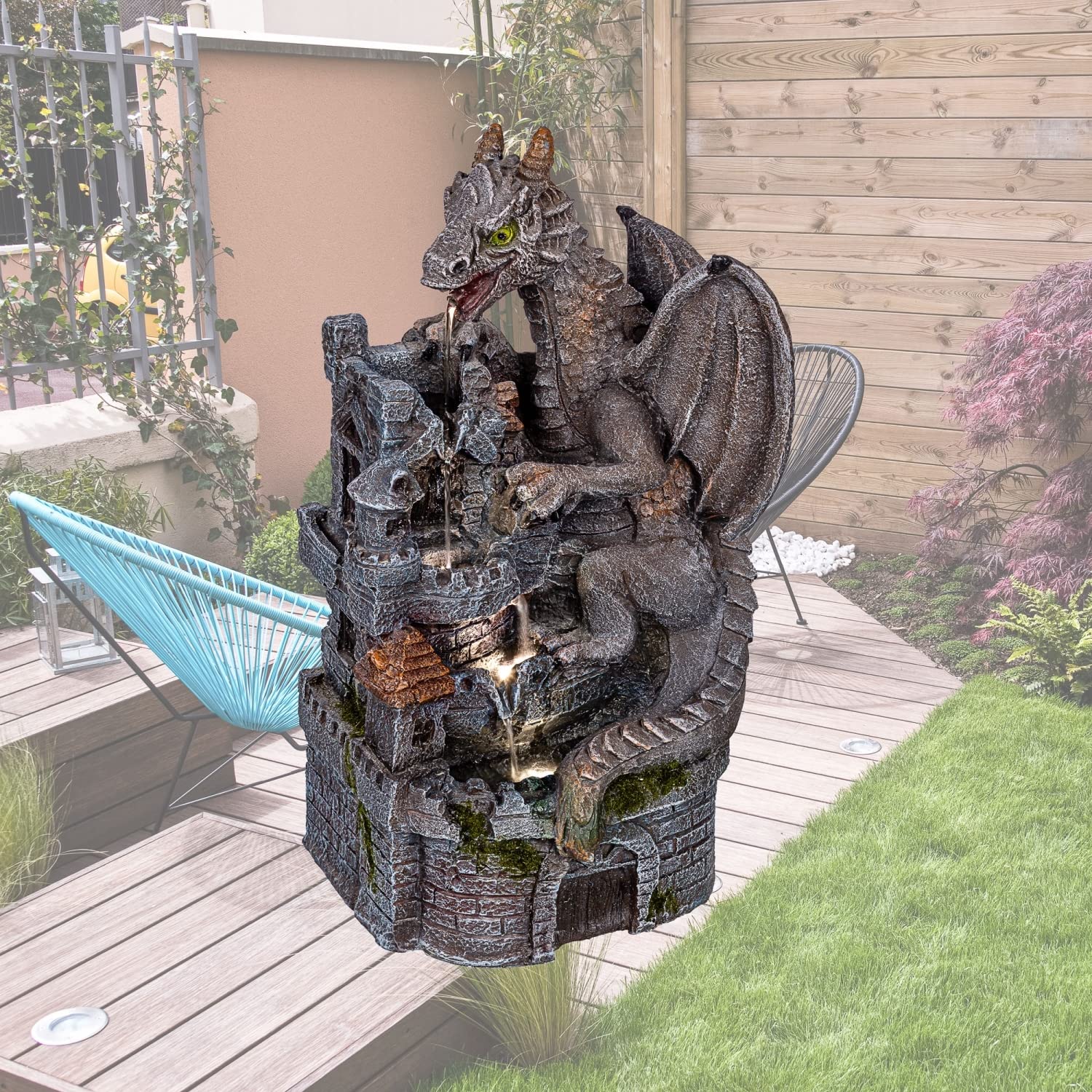 STILISTA Gartenbrunnen Drache 50 x 34 x 23 cm, mit LED Beleuchtung, inklusive Pumpe