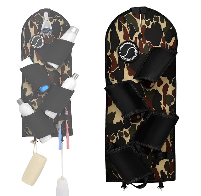 The Shower Surfer Shower Bath Caddy - Rust Proof Soft Neoprene Fabric Green Camo Camouflage