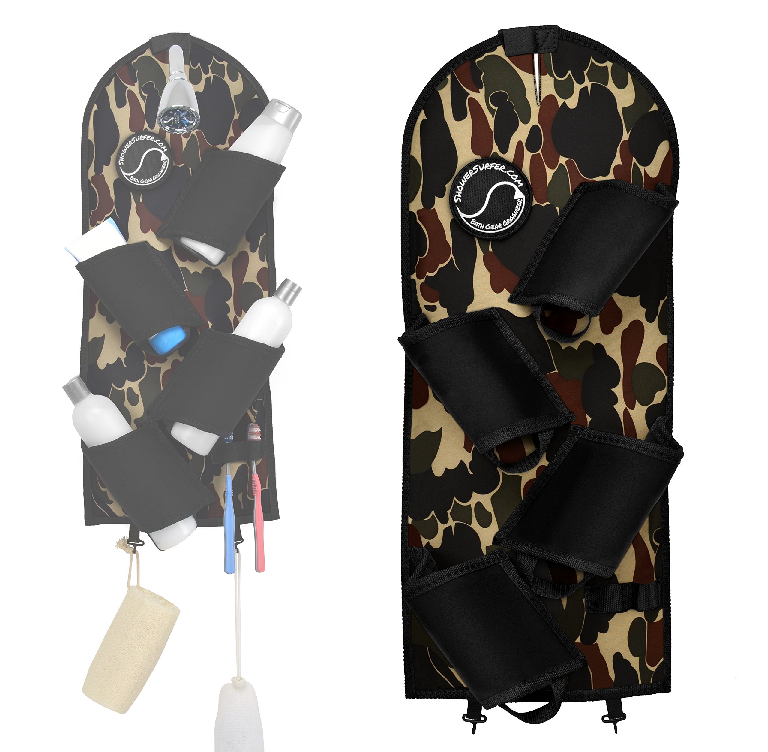 The Shower Surfer Shower Bath Caddy - Rust Proof Soft Neoprene Fabric Green Camo Camouflage