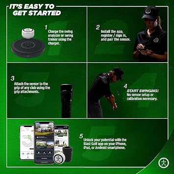 Blast Motion Golf Swing & Stroke Analyzer - Real-time Feedback, Swing Metrics, Swing Trainer, Video Capture Highlights, Track Performance (GEN3 Sensor)