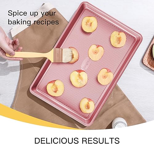 Miniatura 25 de HONGBAKE - Juego de 3 bandejas de galletas antiadherentes para hornear, molde para horno con patrón de textura de diamante, bandejas de galletas