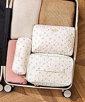 Vista 3 de HBselect Bolsa de Maquillaje Acolchada, 3 Piezas de Gran Bolsa de Maquillaje de Viaje de Algodón, Linda Bolsa de Maquillaje Floral Coquette, Bolsa