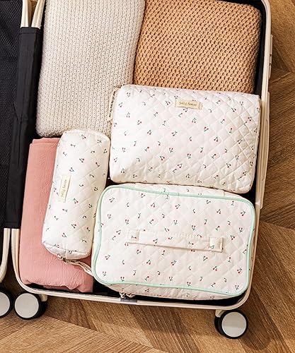 Miniatura 3 de HBselect Bolsa de maquillaje acolchada de algodón, 3 piezas, bolsa de maquillaje de coqueta, bolsa grande de viaje para cosméticos estética, linda