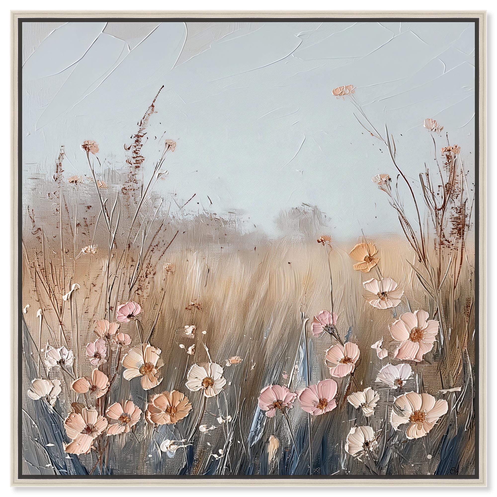Art Remedy Muskatnuss-Blumen-Fusion-Leinwand, Bauernhaus-Blumenkunst, silberfarbener Rahmen, 76,2 x 76,2 cm