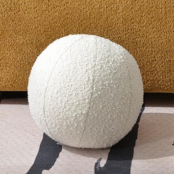 KINWELL 9 inch Boucle Ball Throw Pillow Nordic Round Toss Pillow, Cream
