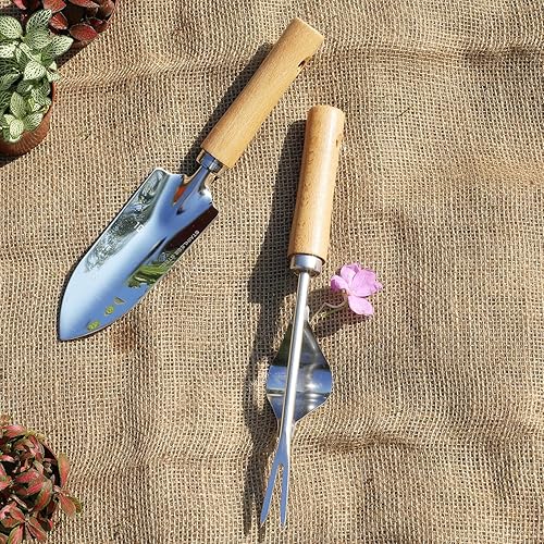 Miniatura 2 de Juego de herramientas de jardín, 2 piezas de herramientas de jardín resistentes de acero inoxidable, kit de jardín con mango de madera ergonómico,