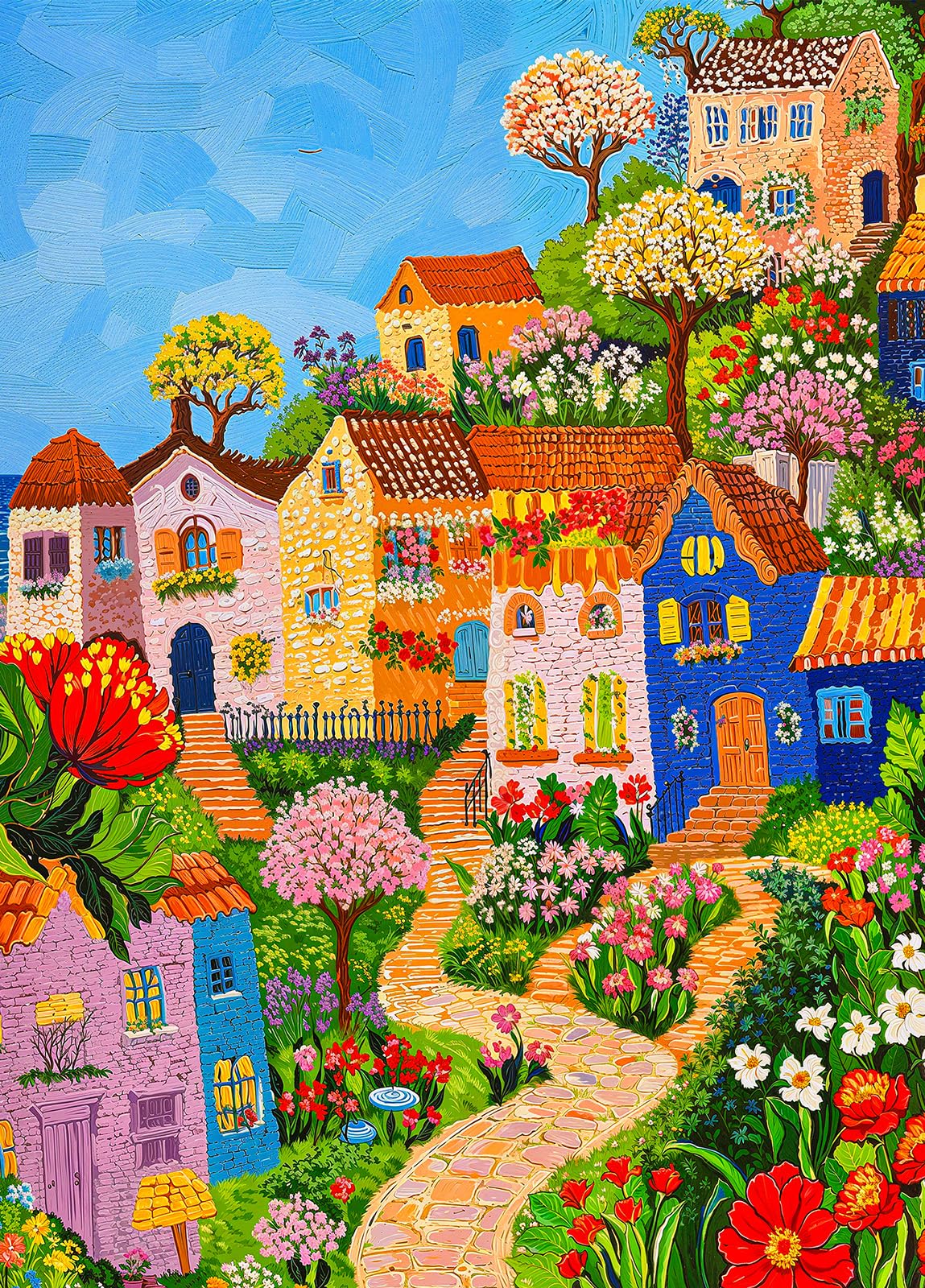 Idyllic Fishing Village Jigsaw Puzzles for Adults 1000 Jigsaws Mediterranean Hillside Village 1000 Piece Jigsaw Puzzles for Adults
