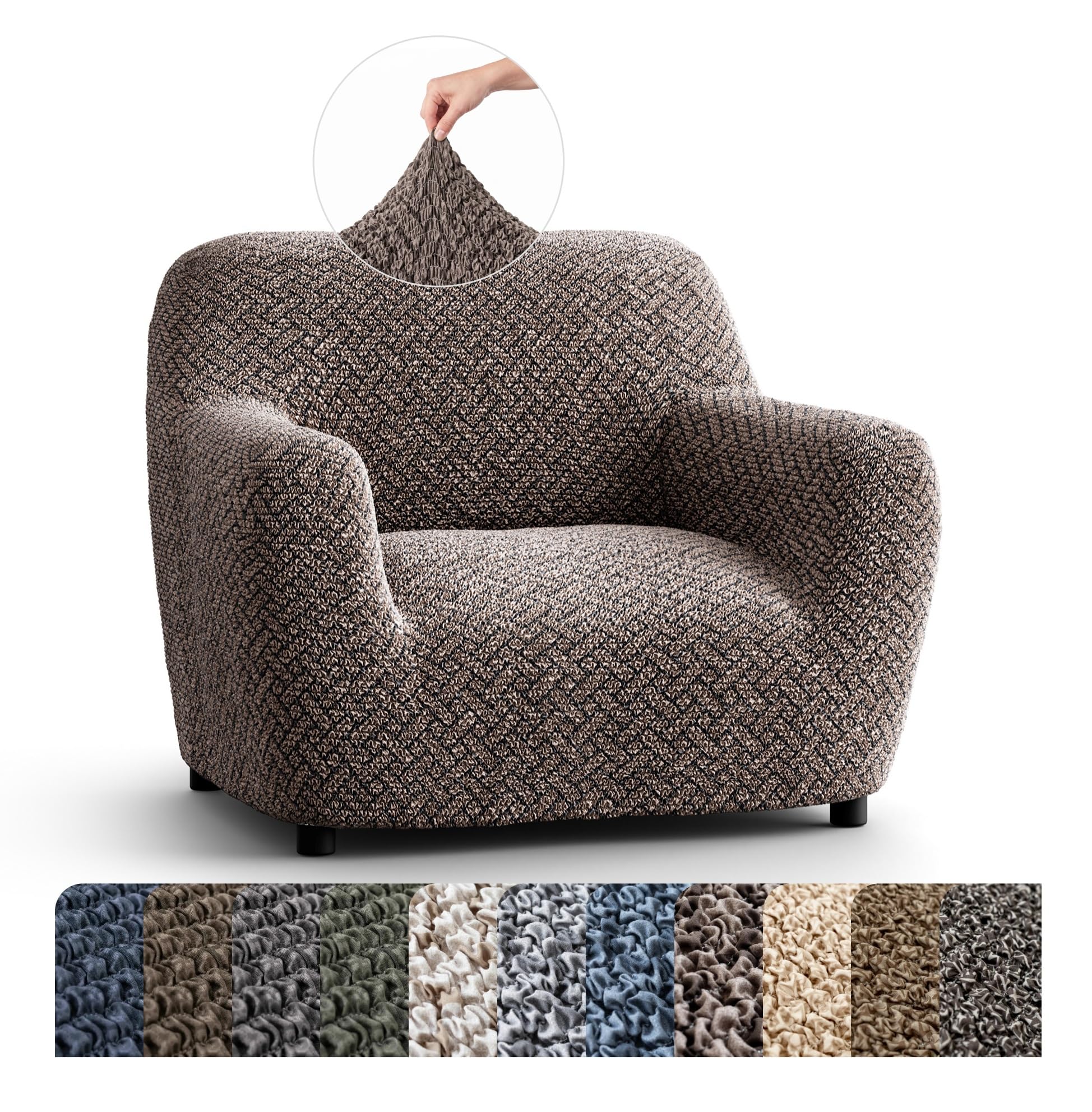 Mamma Mia Covers PAULATO BY GA.I.CO. Chair Cover - Stretch Armchair Slipcover - Armchair Cover for Pets and Kids - Soft Chair Slipcovers - Easy to Clean Furniture Protector - Microfibra Print - Venezia Brown