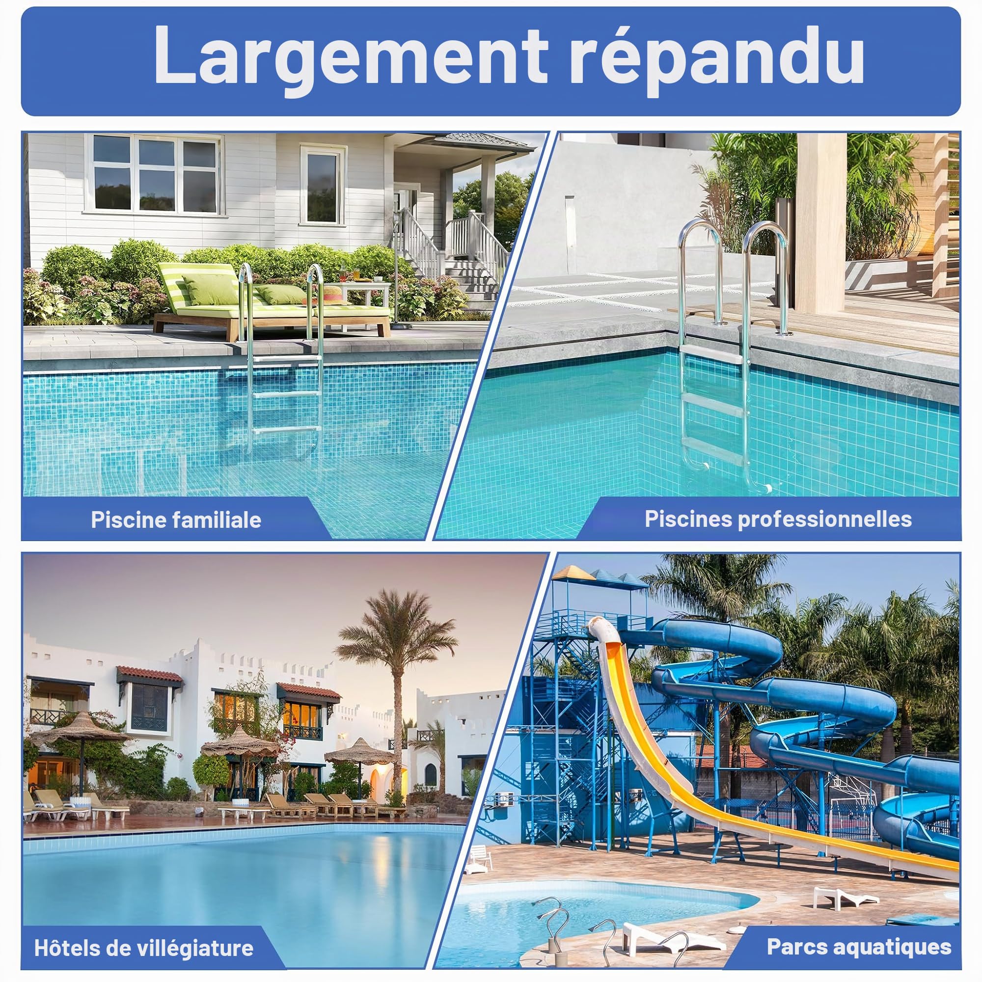 Froadp Échelle de Piscine en Acier Inoxydable avec 4 Marches Antidérapantes - 157 x 54 x 26,5 cm - Charge Maximale : 150 kg - Argenté