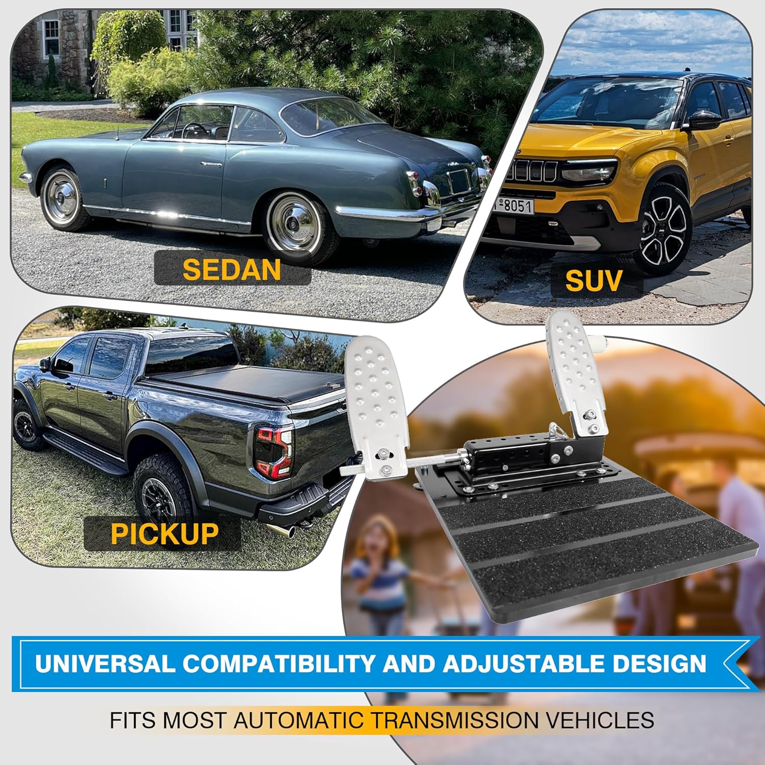 Left Foot Accelerator Pedal for Disabled Drivers, Portable Adjustable Gas Pedal Conversion with Quick Release & Footrest, All-Metal Split Design, Fits Most Automatic Vehicles