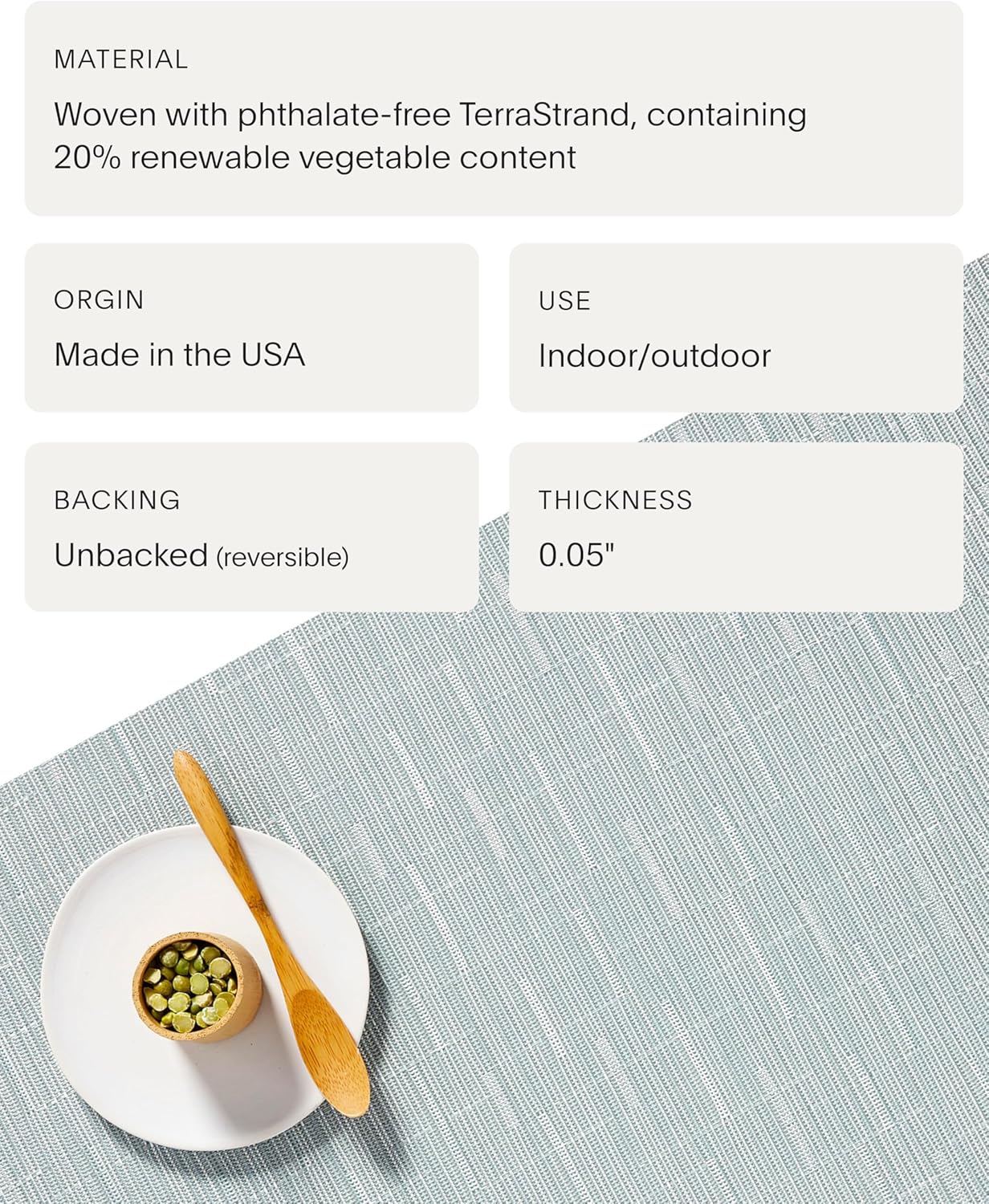 Chilewich Bamboo Placemats Set of 4 - Round Woven Placemats - Reusable, Stain-Resistant, Indoor/Outdoor Tabletop Protection - 15" - Seaglass