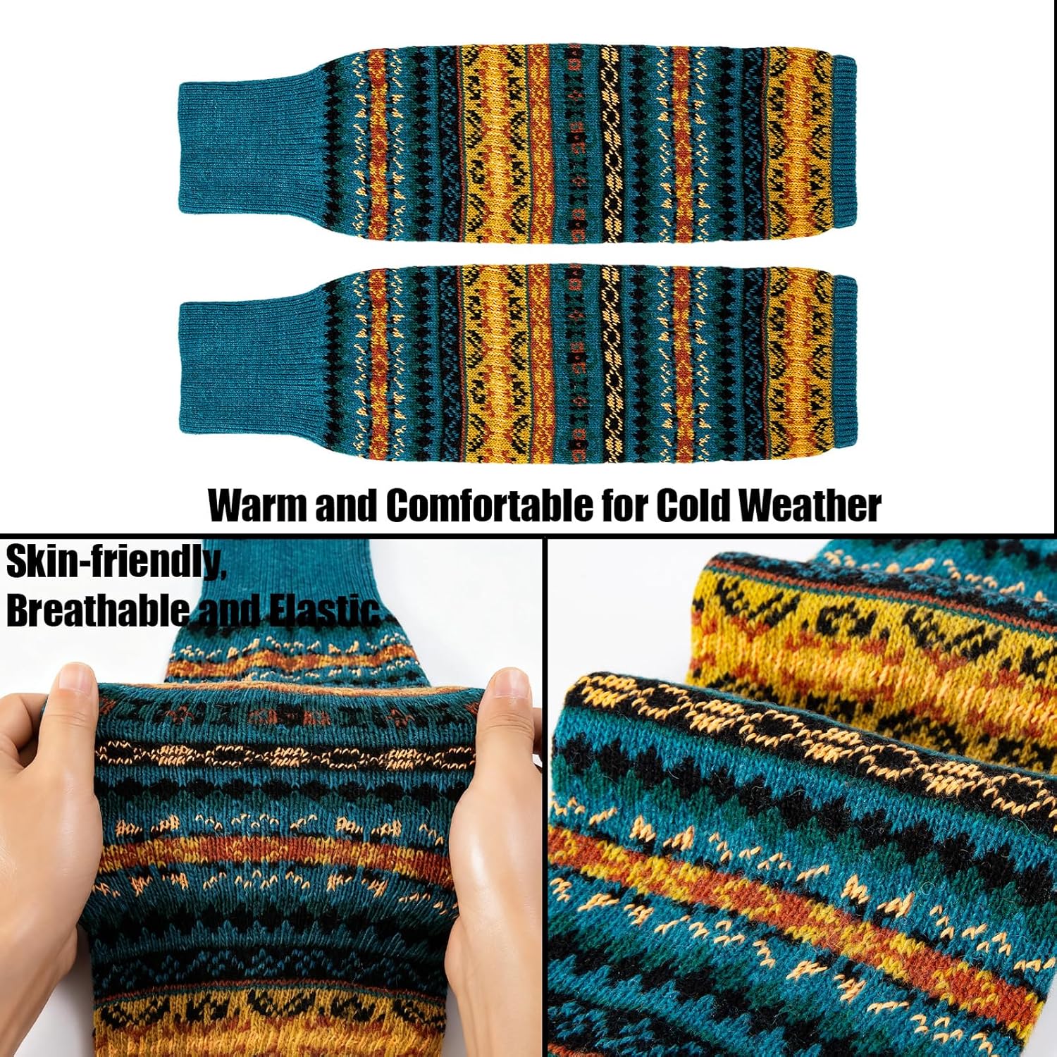 Womens Wool Leg Warmers Winter Striped Boho Long Thigh High Leg Warmer Y2K Knit Over Knee Footless Boot Cuffs Socks - Image 7