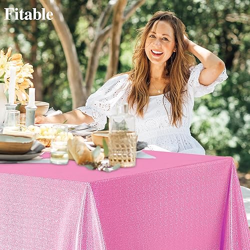 Miniatura 3 de Fitable Paquete de 2 manteles de lentejuelas rosas para fiestas, de 90x132 pulgadas, mantel rectangular con purpurina brillante, para boda, baby