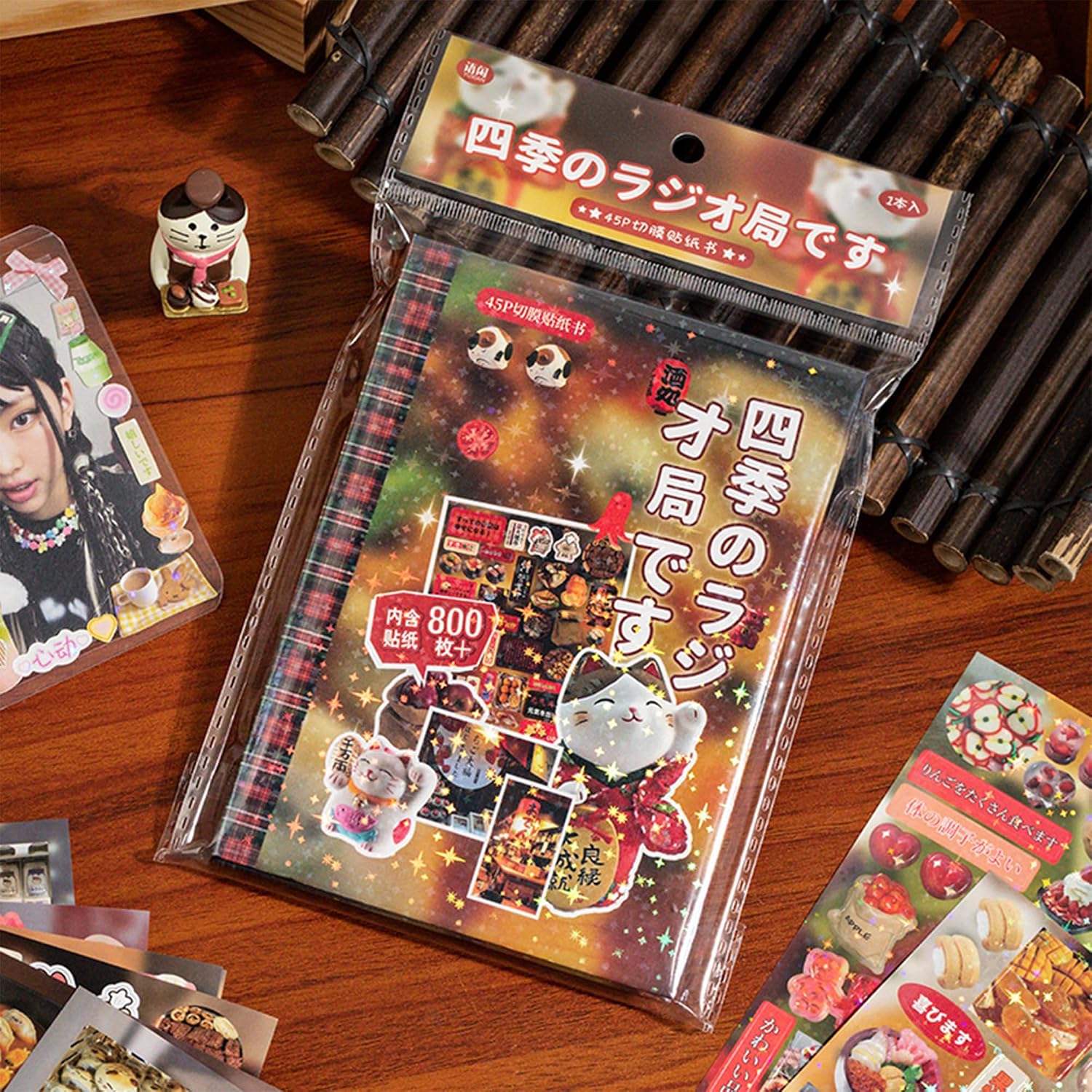Japanese Manga Style Sticker Book, 45 Sheets, 800 Designs Retro Aesthetic Japanese Stickers for Scrapbooking Journaling Diary DIY Art, Four Season Theme-D04