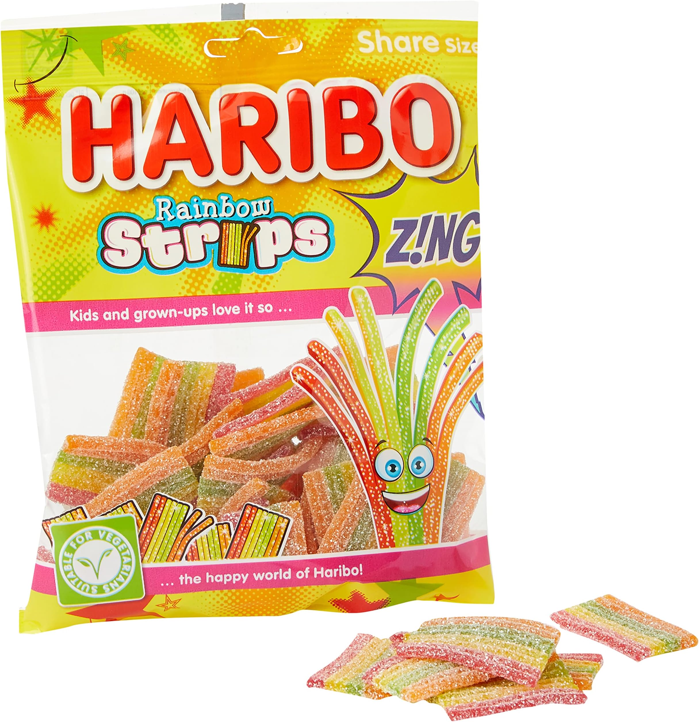 Haribo Rainbow Strips Sour Sweets bags, pack of 12