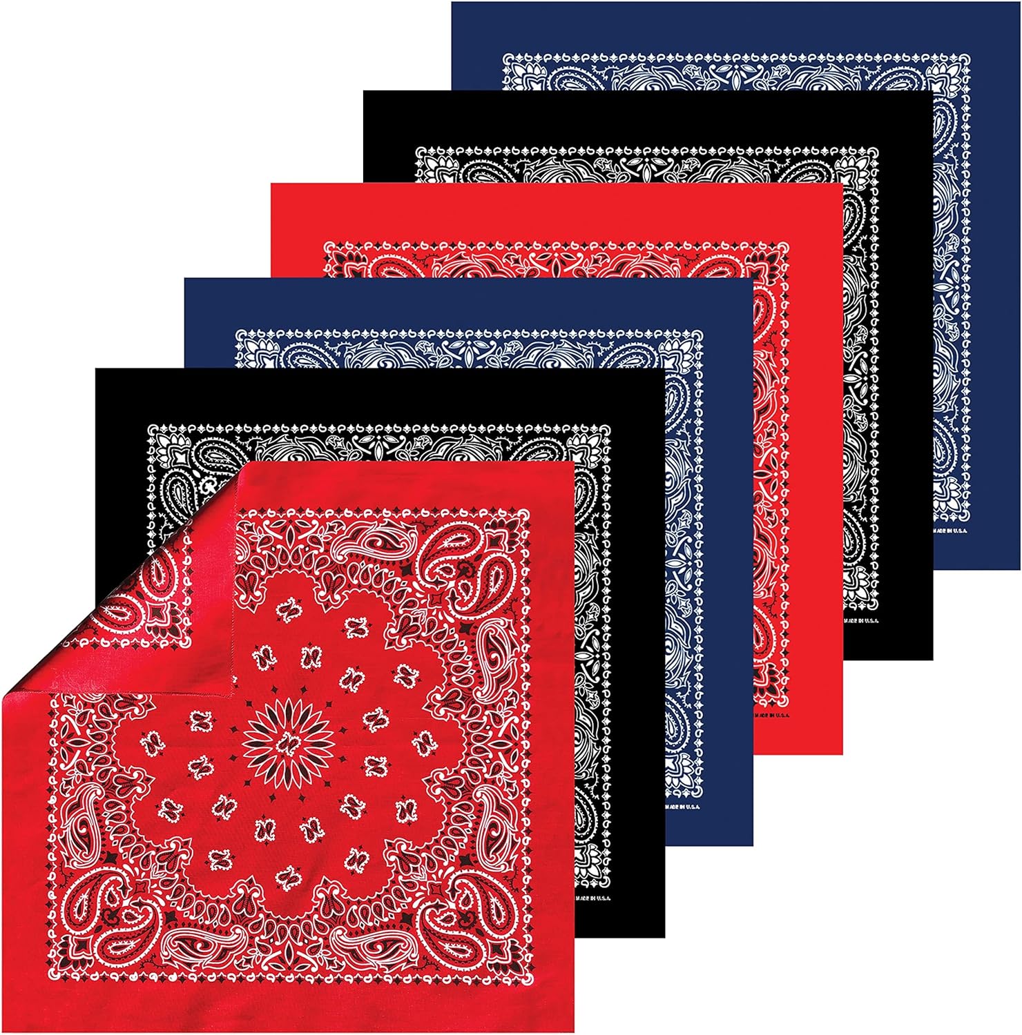 B53 100% Cotton Paisley Bandanas Made in the USA - Stylish Headband, Handkerchief, Scarf - 21 inch x 21 inch