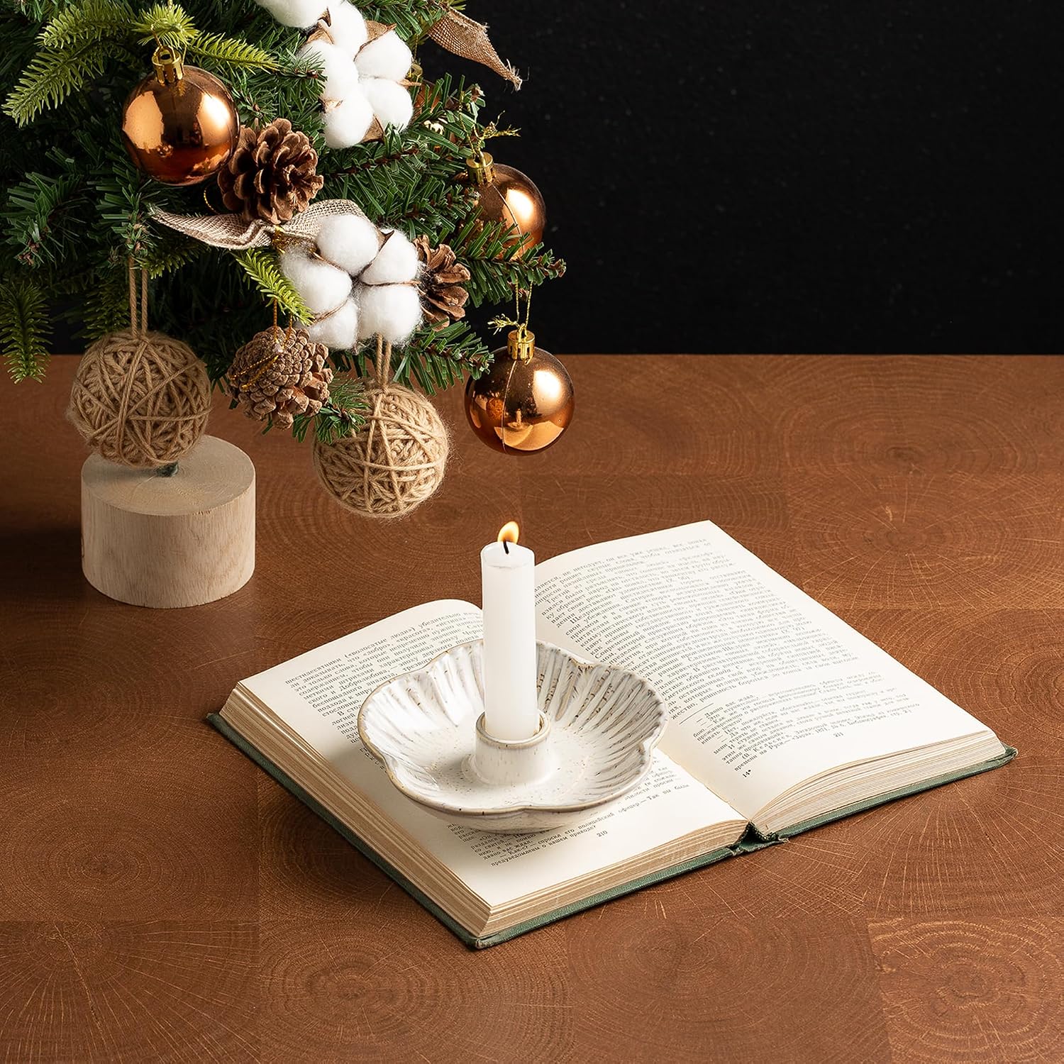Mecaikru Ceramic Flower Taper Candle Holder, Decorative Candlestick Tray