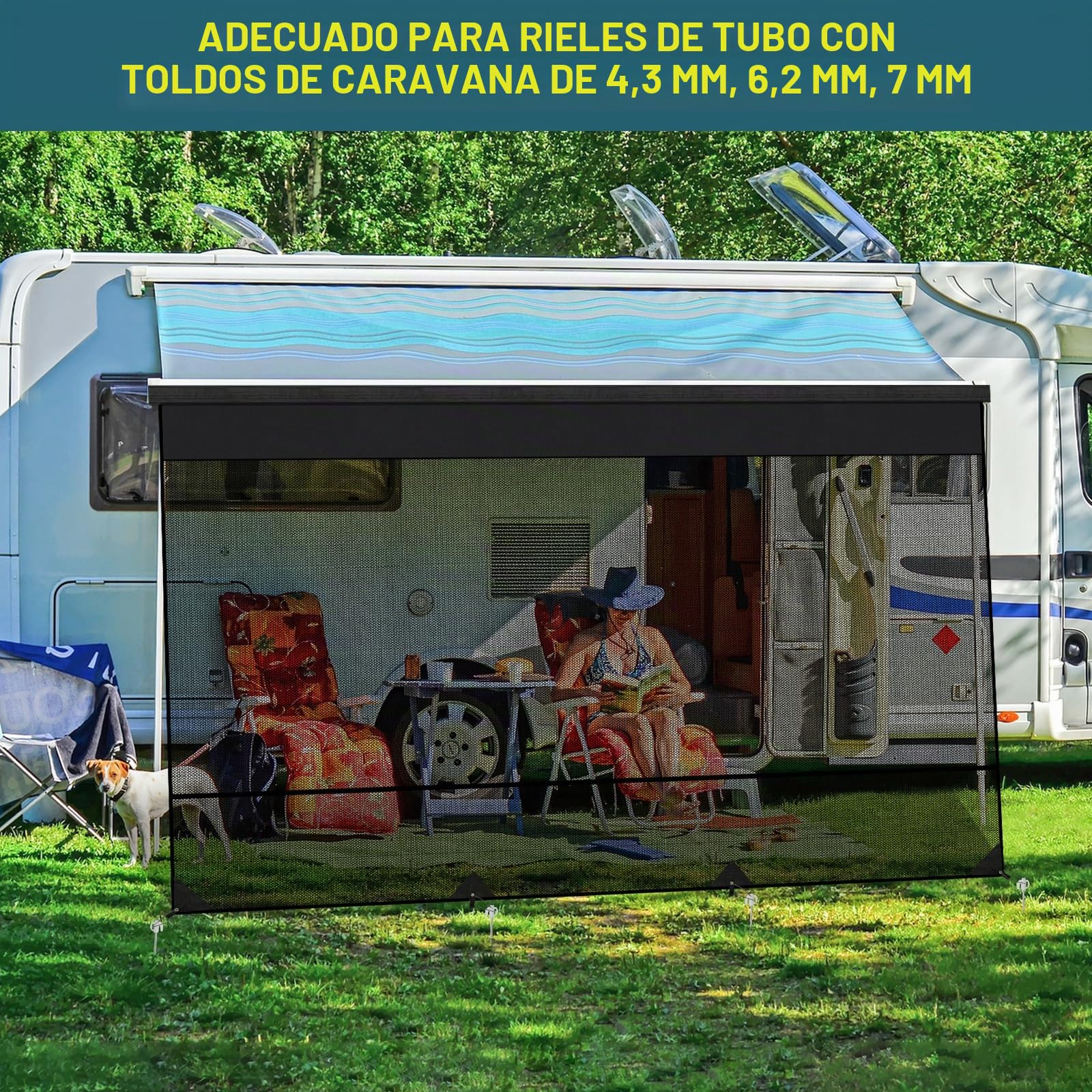 Protección Solar para Autocaravana 3,4 x 2,1 m, Toldo Universal Pantalla Privacidad, Pantalla de pared Frontal, Protección Solar, pared Lateral, para Caravana, Camping, tienda de campaña de privacidad