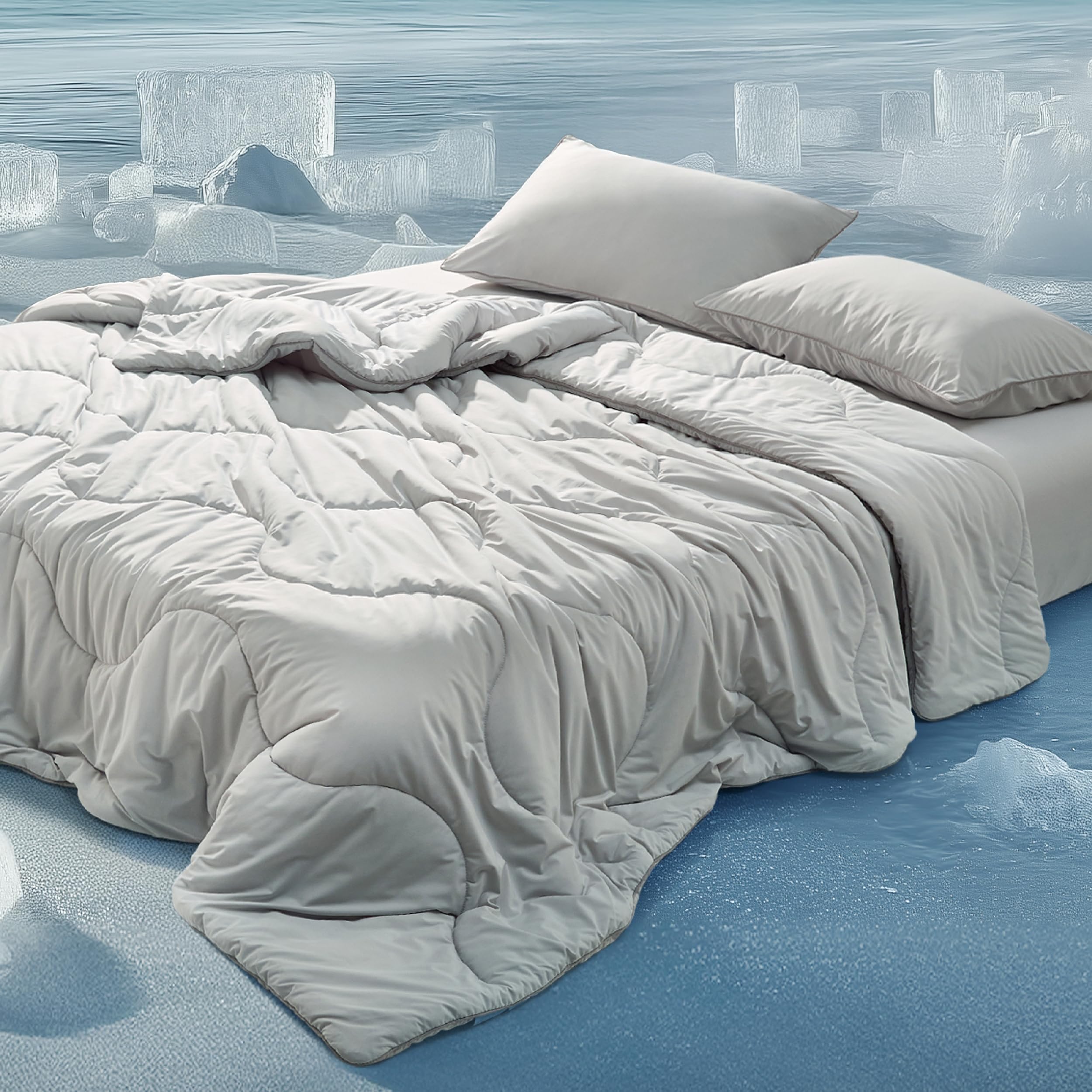 Photo 1 of Bedsure Cooling Comforters King Size Set 4 Pieces, Grey Cooling Blanket for Hot Sleepers, Double-Sided Cool Tech King Bedding Set with Breathable Lightweight Comforter, Sheet & Pillowcases