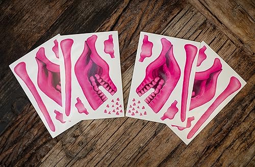 Miniatura 2 de 2 x Fantástica cara de calavera rosa de plástico, tatuaje temporal, disfraz de Halloween para mujeres y hombres, adultos