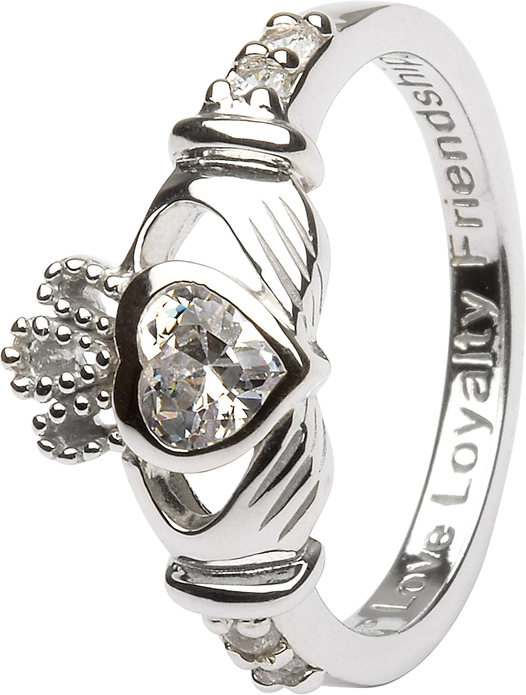 CLADDAGH RING STOREApril Birth Month Silver Claddagh Ring LS-SL90-4 - Size: 6.5 Made in Ireland.