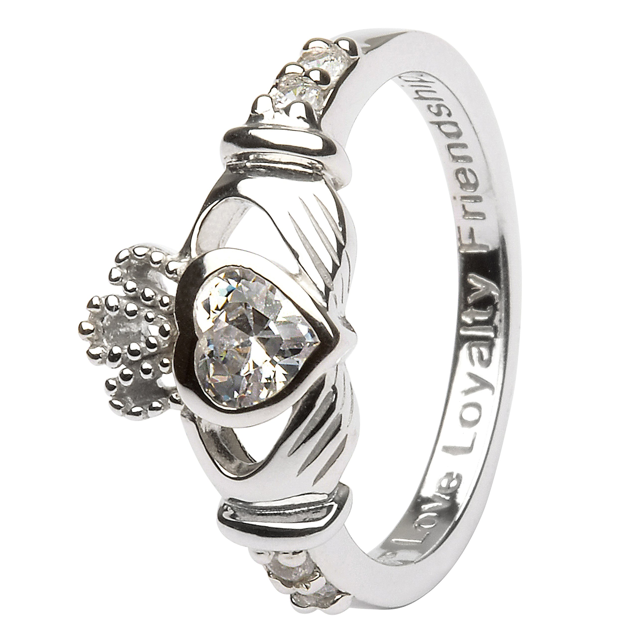 CLADDAGH RING STOREApril Birth Month Silver Claddagh Ring LS-SL90-4 - Size: 6.5 Made in Ireland.