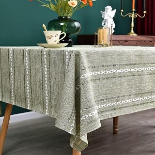 NEWISHER Farmhouse Embroidered 52x52 Inch Square Tablecloth Linen Texture