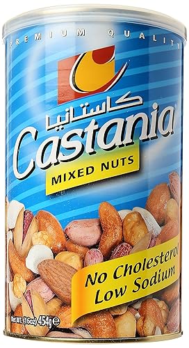 Castania Nueces libanesas, mezcla baja en sal, pistachos, almendras, anacardos, avellanas, cacahuetes, semillas de calabaza y garbanzos, 16 onzas
