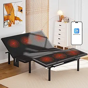 AMADA HOMEFURNISHING Adjustable Bed Frame with Massage, App-Controlled Queen Adjustable Bed Base with 4 USB Ports & Under-Bed Night Light, Wireless Electric Bed Frame, 4 Height Options, MSABB01B-Q2